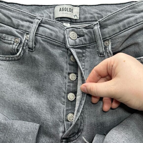 Agolde Nico Women's High Rise Skinny Jeans Raw Hem Gray Size 26 - Picture 3 of 8